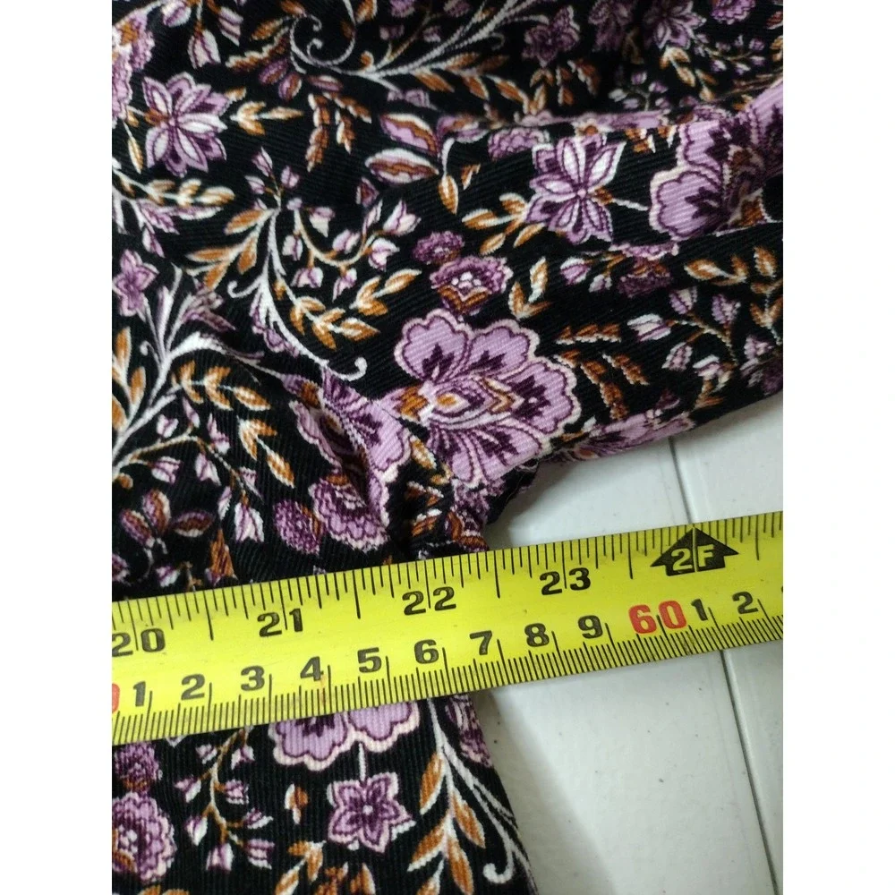 J.Jill Corduroy Floral Top Womens XL Purple Black Button Front Lace Trim Blouse